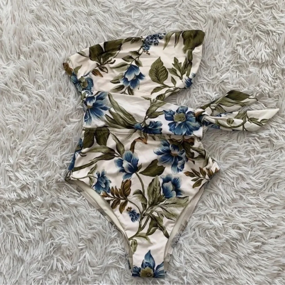 Zimmermann Aliane Scarf Tie Floral Bandeau One-Piece Swimsuit